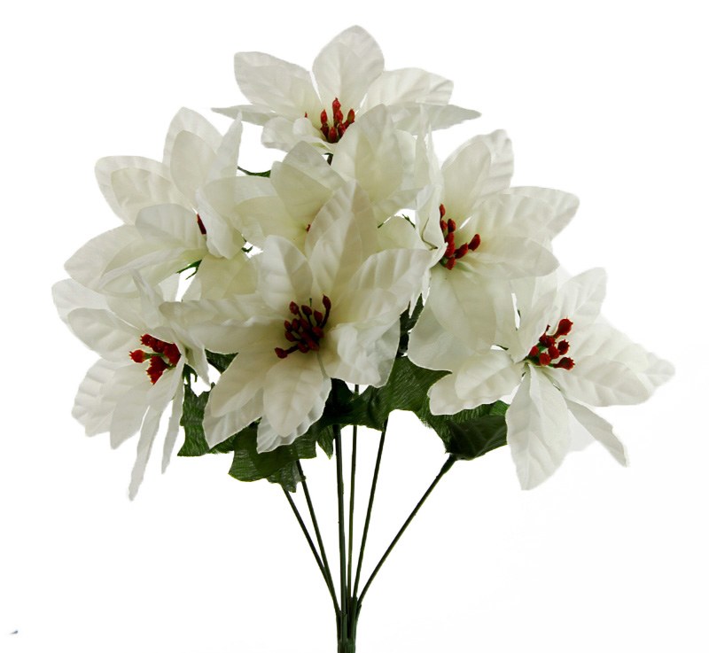 Picture of White silk Poinsettia flower bundle x 7 stems 33cm